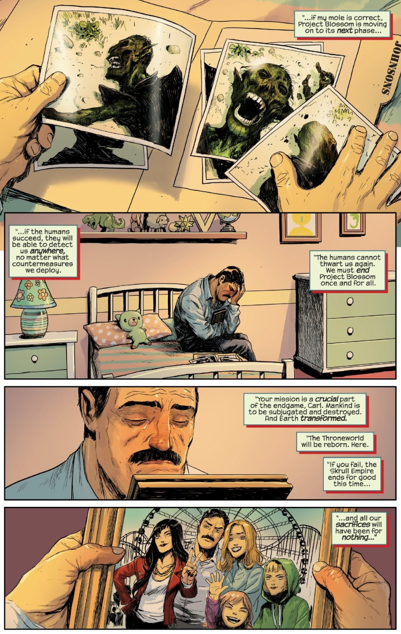 Carl the Skrull is reminded of the price his family has already paid trying to find Project Blossom.